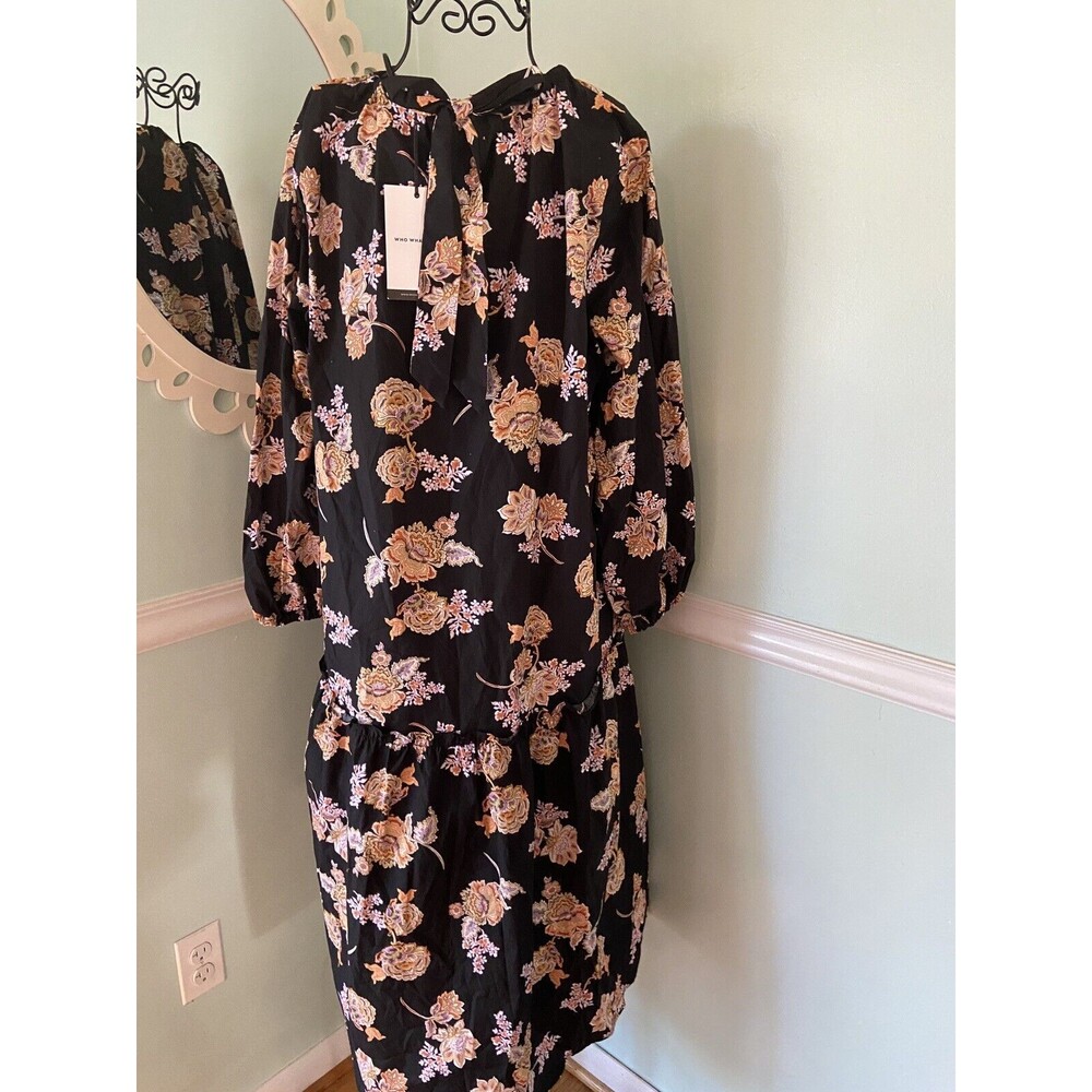 Who What Wear Dress‎ XL Paisley Dream Maxi Long Sleeves Womens Black Orange